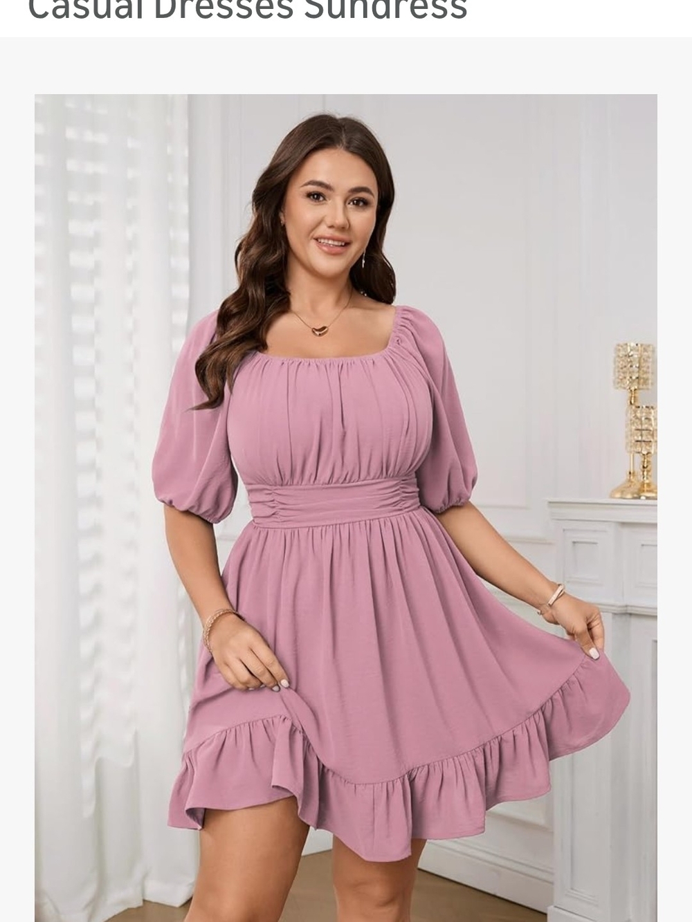 NEW NWT Women's Mauve Puff-Sleeve Smocked Waist Dress Sz 4XL(24)